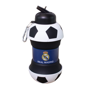 Real Madrid CF Collapsible Silicone Soccer Ball Water Bottle for Kids, 1 lt. (34 oz), BPA-Free with clip, Leak-Proof Spout, Portable Sports Drink Bottle - 8161