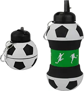 Pro Ball Sports Collapsible Silicone Soccer Ball Water Bottle for Kids, 1 lt. (34 oz), BPA-Free with clip, Leak-Proof Spout, Portable Sports Drink Bottle - 9927
