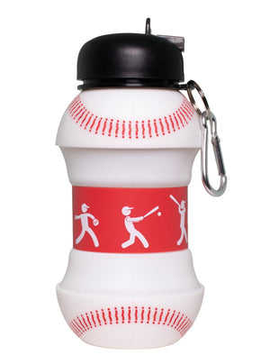 Pro Ball Sports Collapsible Silicone Baseball Water Bottle for Kids, 500 ml. (18 oz), BPA-Free with clip, Leak-Proof Spout, Portable Sports Drink Bottle - 8725