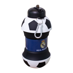 Real Madrid CF Collapsible Silicone Soccer Ball Water Bottle for Kids, 1 lt. (34 oz), BPA-Free with clip, Leak-Proof Spout, Portable Sports Drink Bottle - 8161